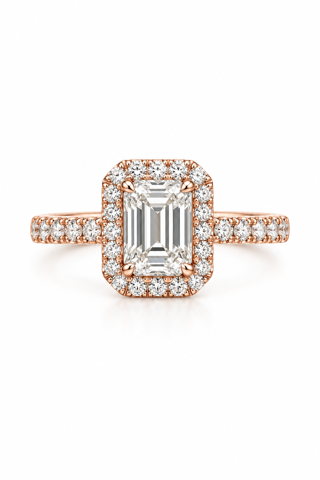 1.50 Ct Emerald Cut Halo Diamond Ring