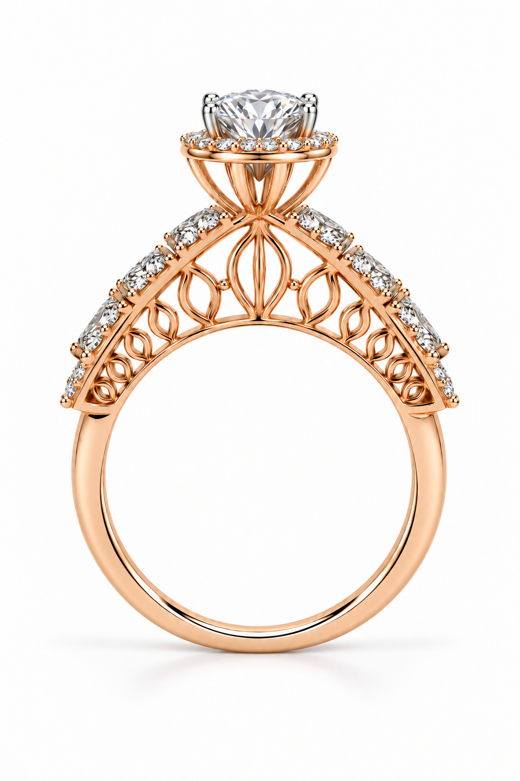 Round Diamond Cocktail Ring with Pear on Band