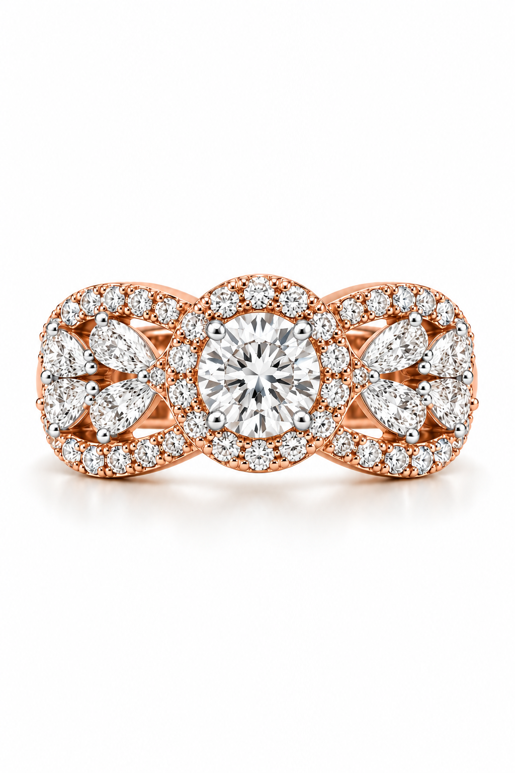 Round Diamond Cocktail Ring with Pear on Band