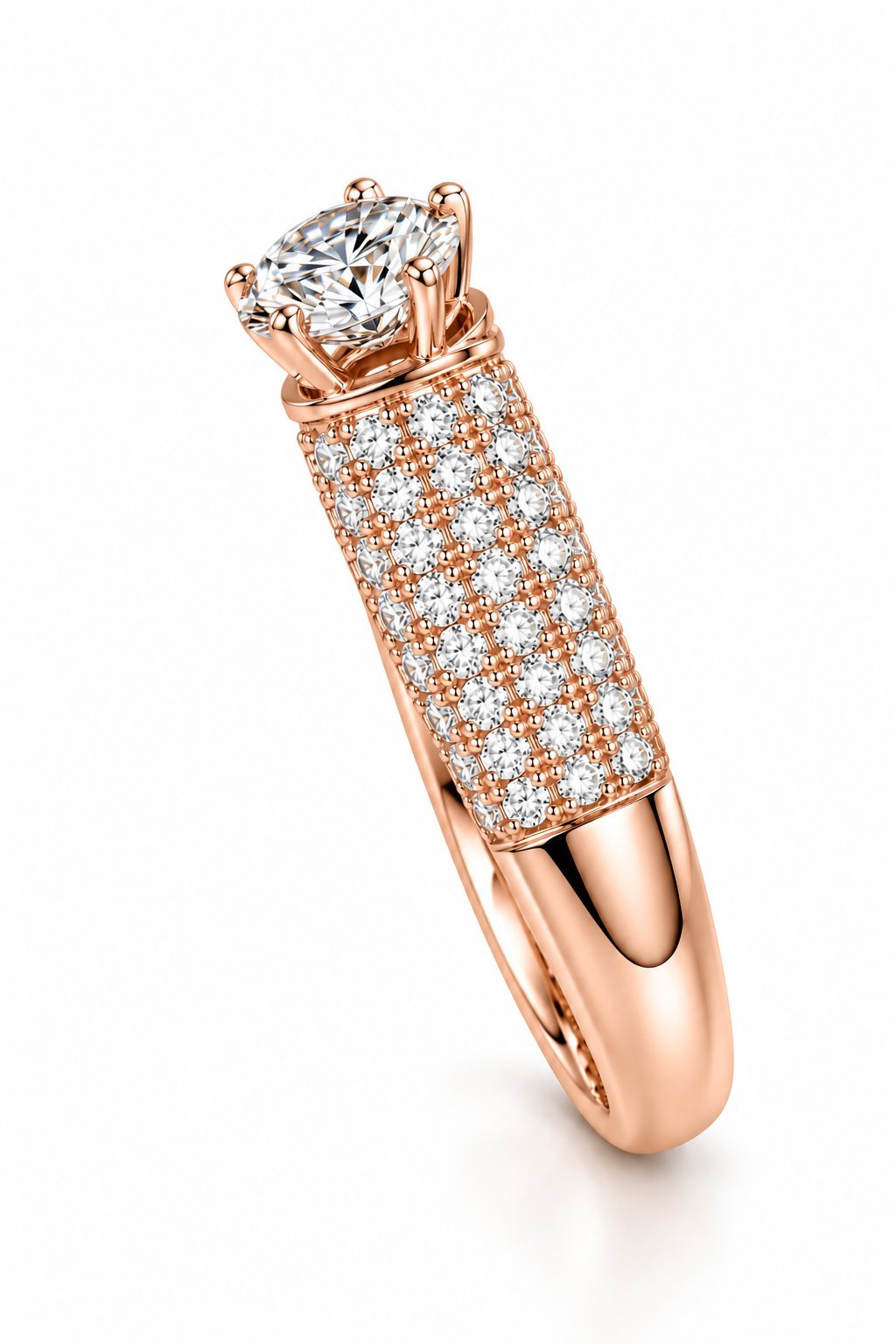 Round Solitaire Pavé Diamond Ring