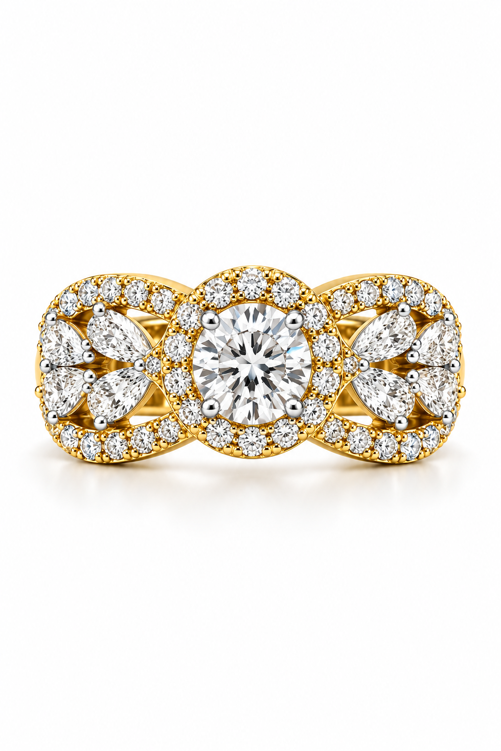 Round Diamond Cocktail Ring with Pear on Band