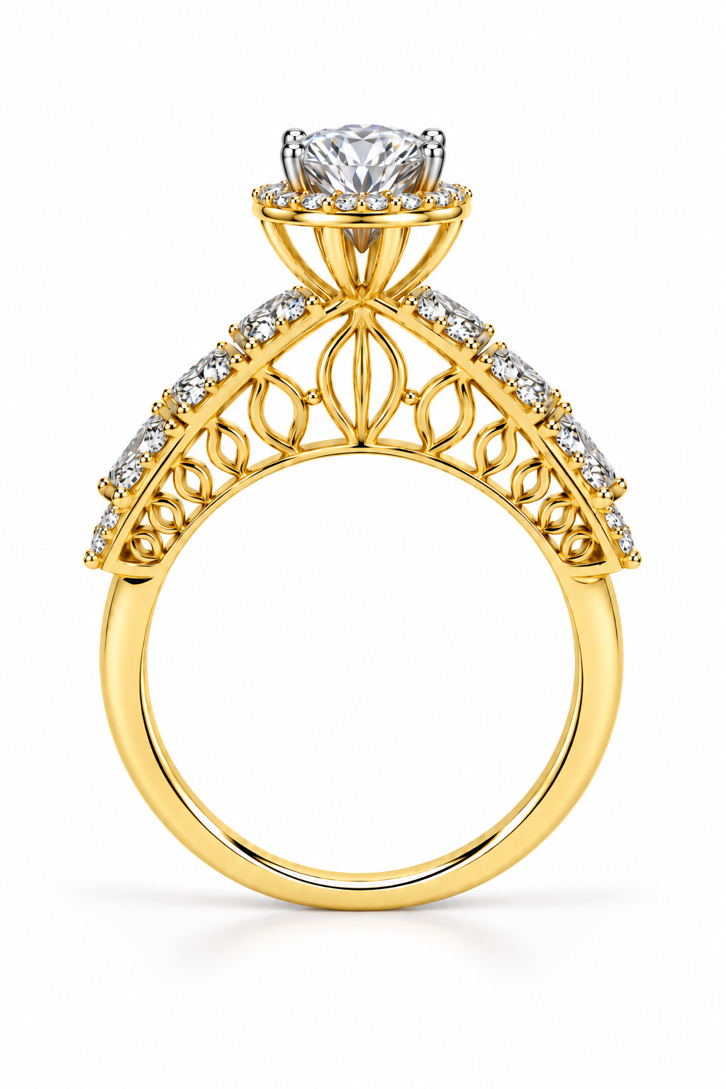 Round Diamond Cocktail Ring with Pear on Band