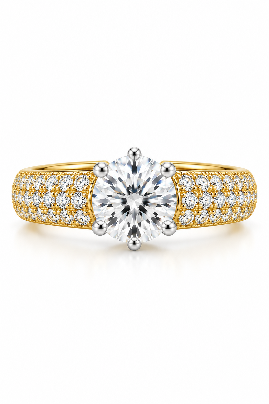 Round Solitaire Pavé Diamond Ring