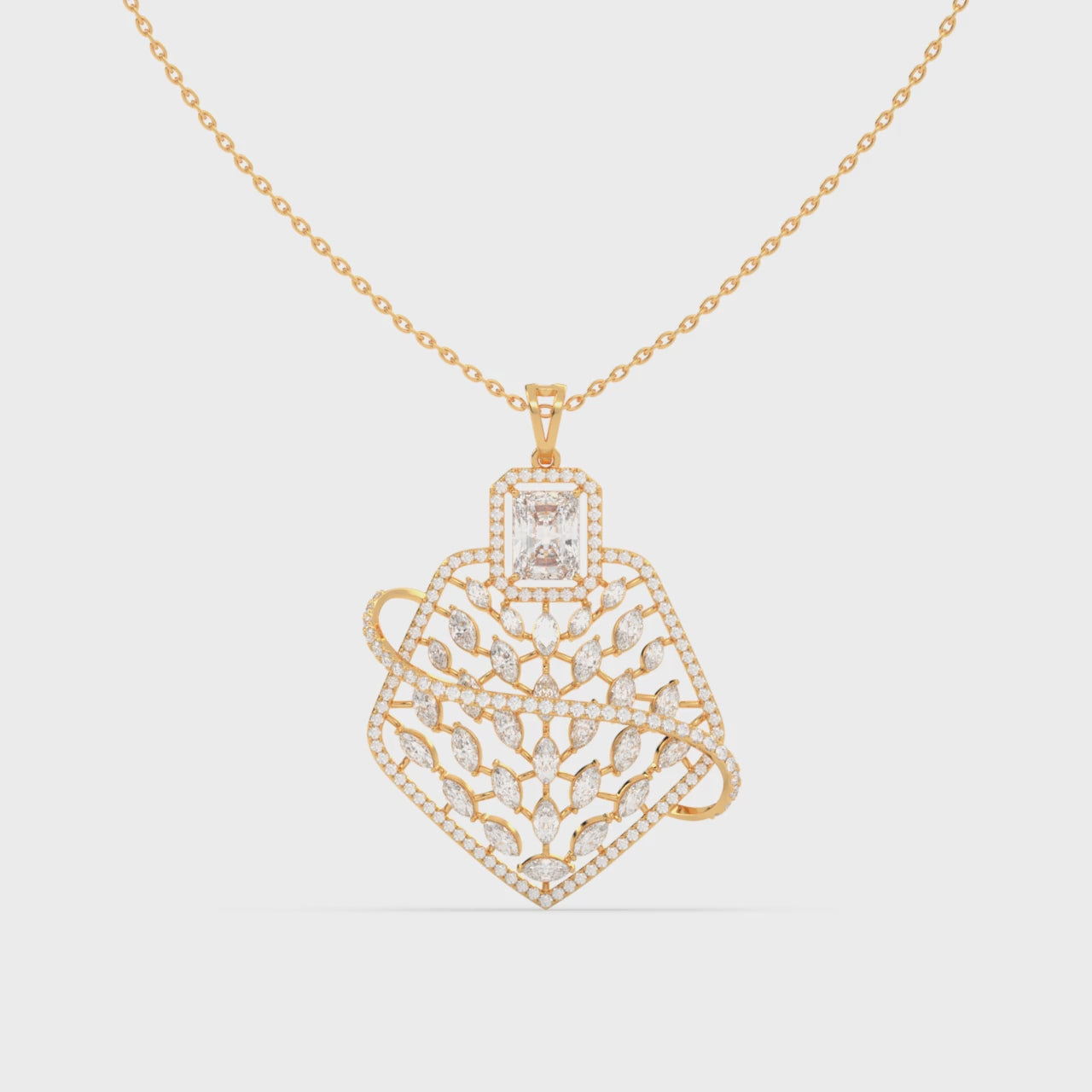 Load video: Geometric Diamond Pendant with Marquise Cluster