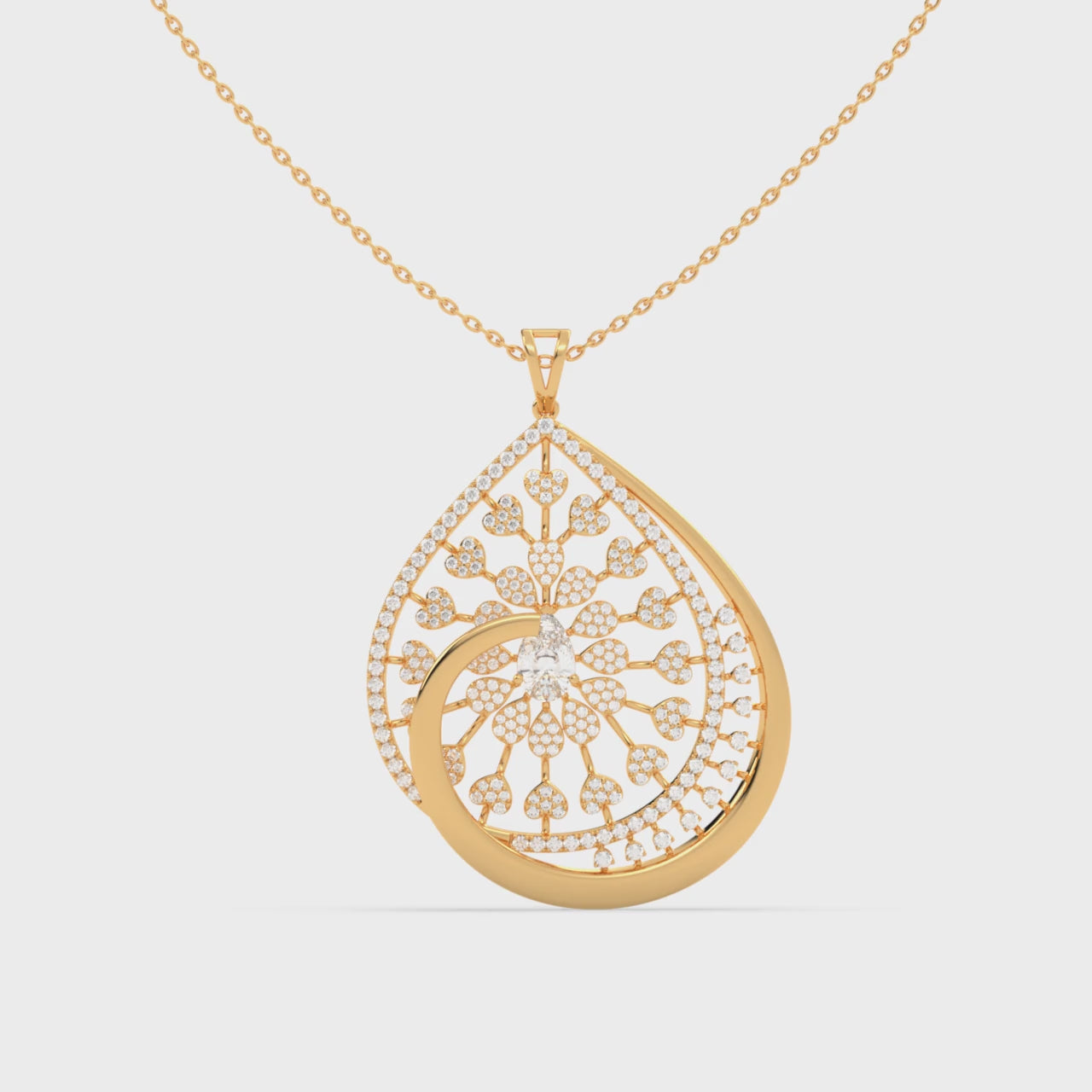Load video: Teardrop Pendant with Pear Gemstone and Pavé Diamond Petals