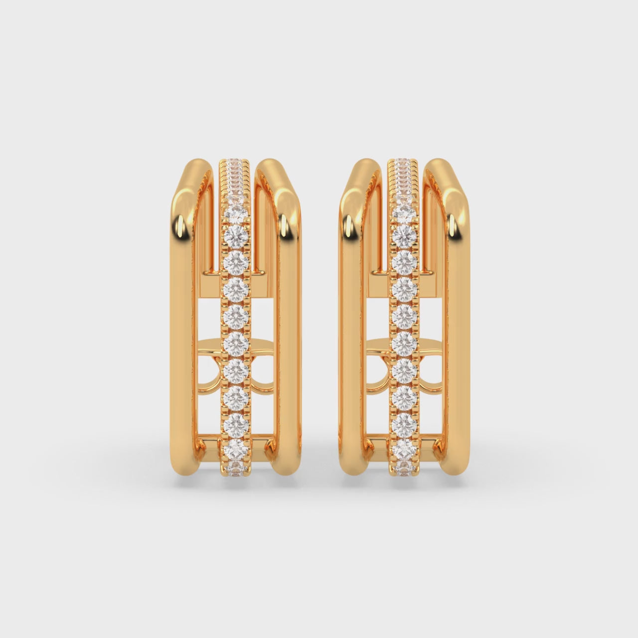 Load video: Rectangular Hoop Earrings with Vertical Diamond Accents