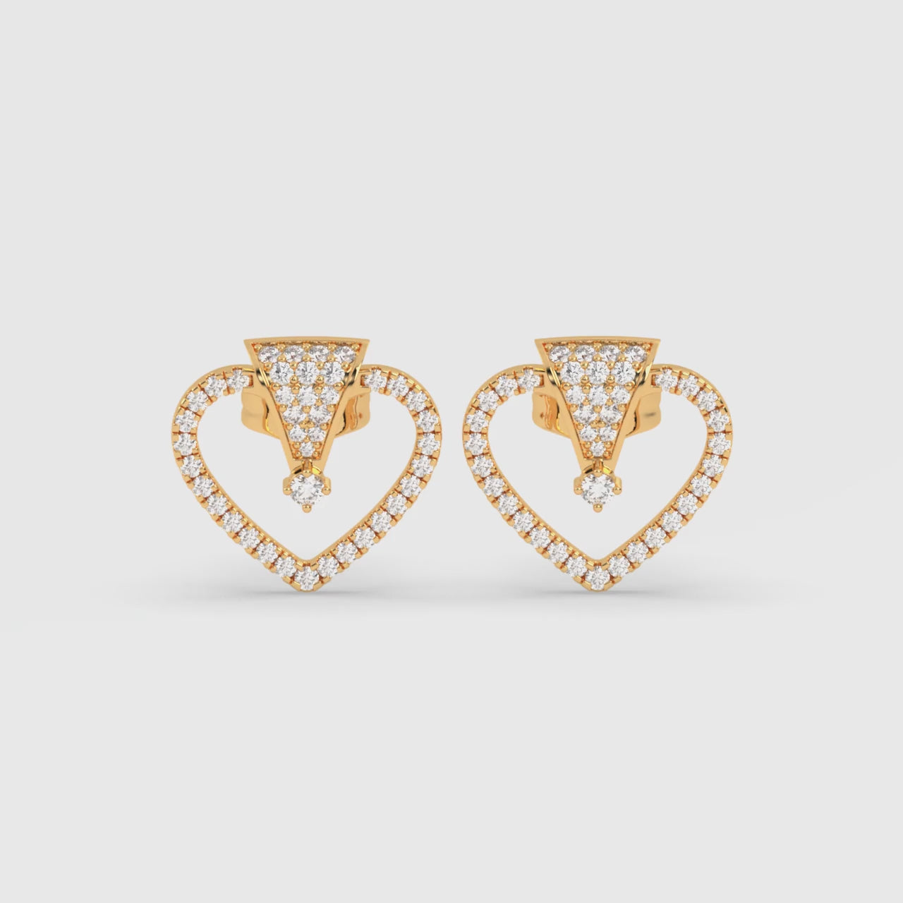 Load video: Heart Earrings with Geometric Diamond Pavé and Center Brilliant Diamond