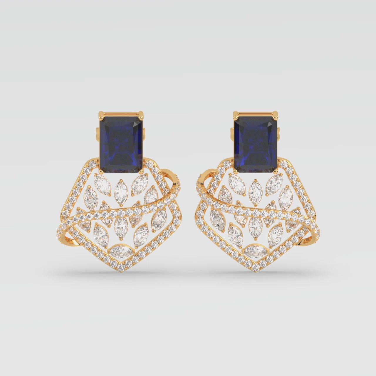 Load video: Blue Sapphire Center and Marquise Accent Diamond Earrings