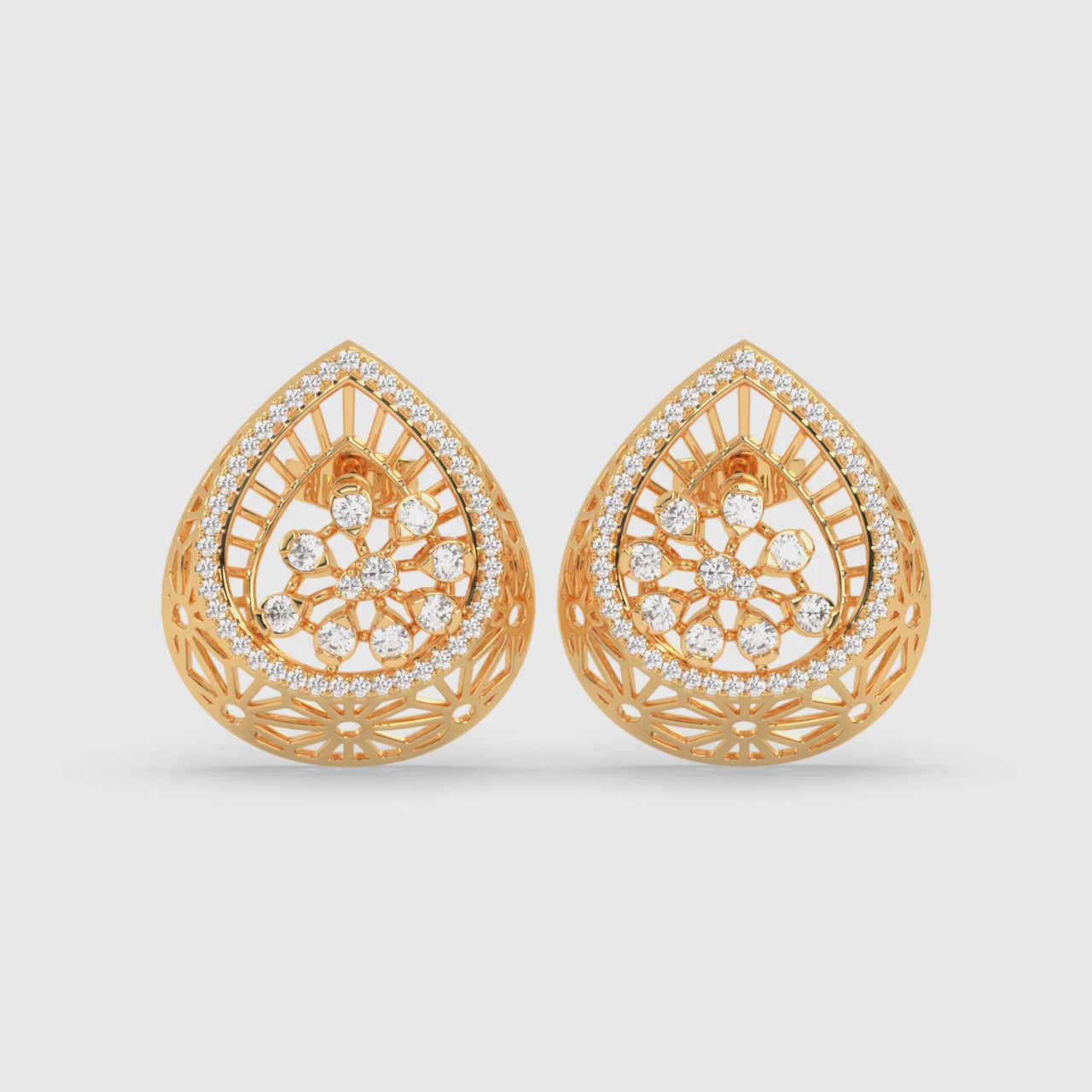 Load video: Teardrop Halo Earrings with Diamond Flower and Sunburst Gallery