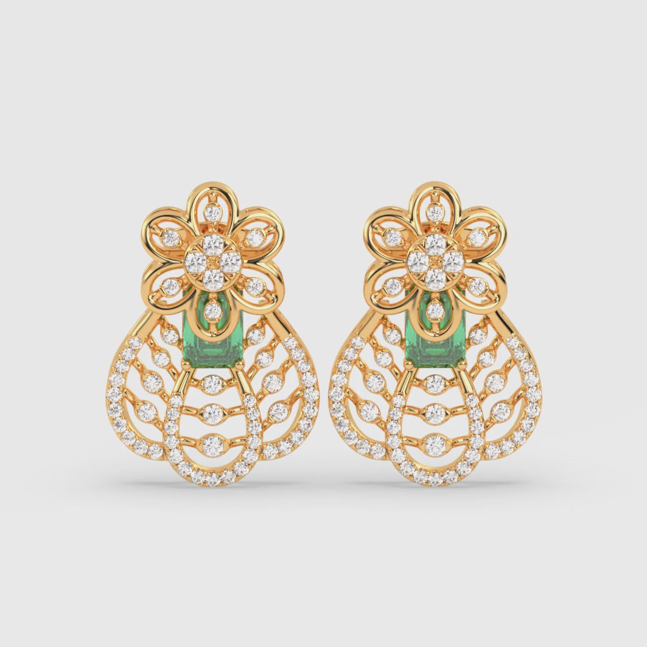 Load video: Flora Emerald &amp; Diamond Teardrop Earrings