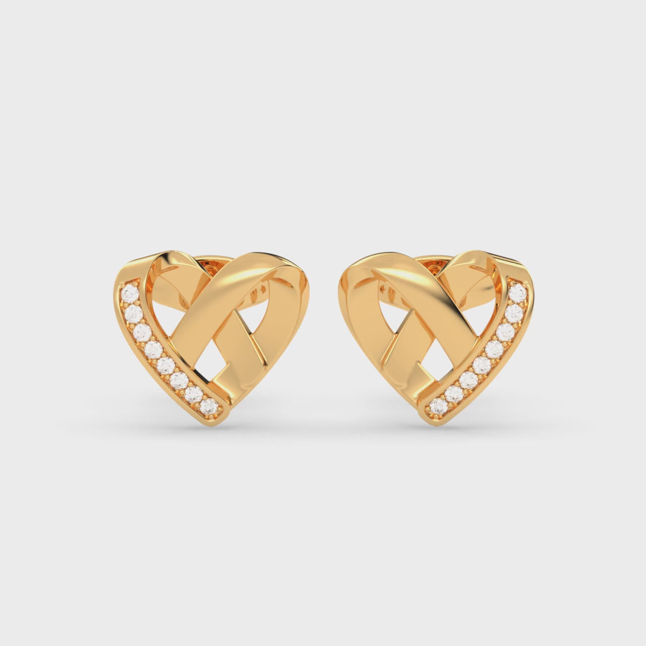 Load video: Heart-Shaped Stud Earrings with Diamond Accents