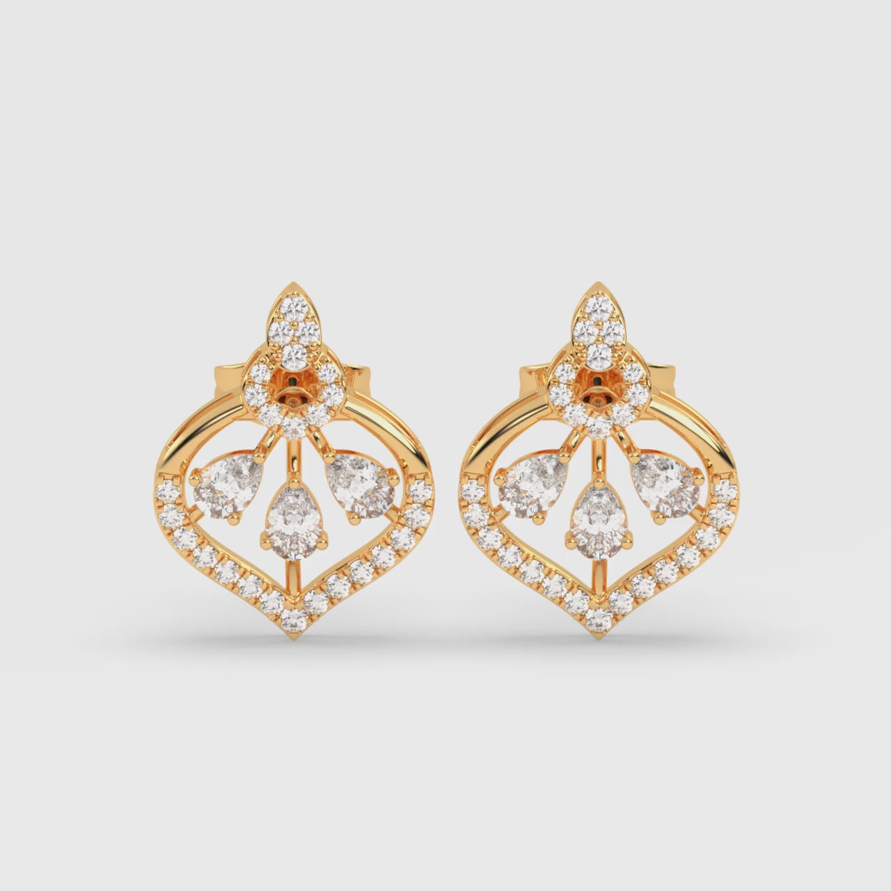 Load video: Teardrop Earrings with Baguette Gemstone and Pavé Diamonds