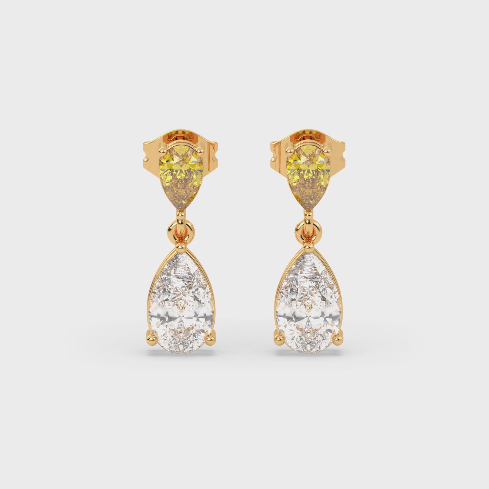 Load video: The Yellow and White Pear Diamond Drops with Lab Grown Diamond