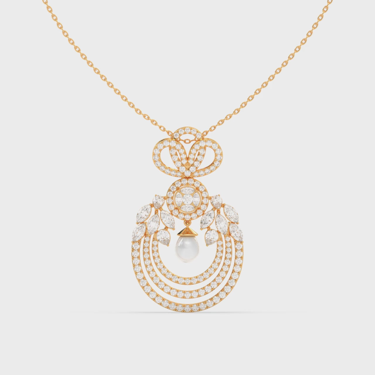 Load video: Tiered Diamond Pendant with Hanging Pearl Accents