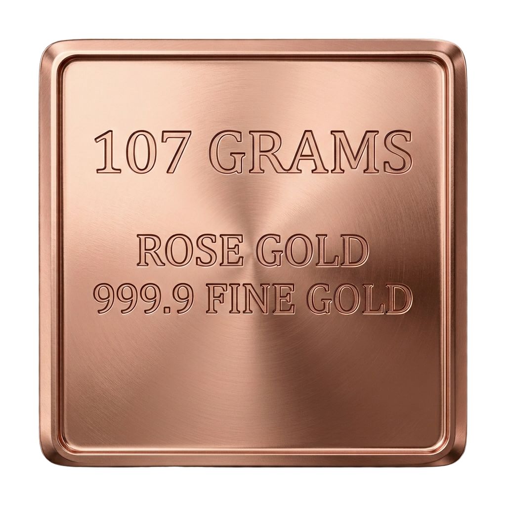 107 grams of 999.9 fine rose gold used in The True Imperfections necklace by Xazina - the metal specification of India's first lab-grown diamond jewellery at Cannes 2026